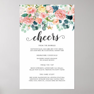 Poster Blushing Summer Floral Wedding Bar Menu