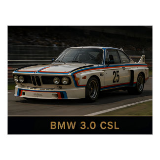 Poster BMW 3.0 CSL Voiture de Course Allemande Classique