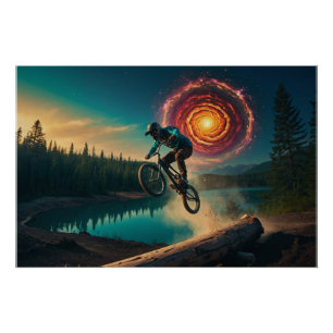 Poster BMX Rider par un lac forestier