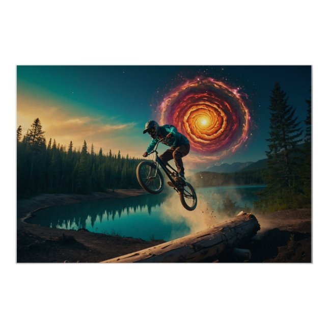 Poster BMX Rider par un lac forestier (Devant)