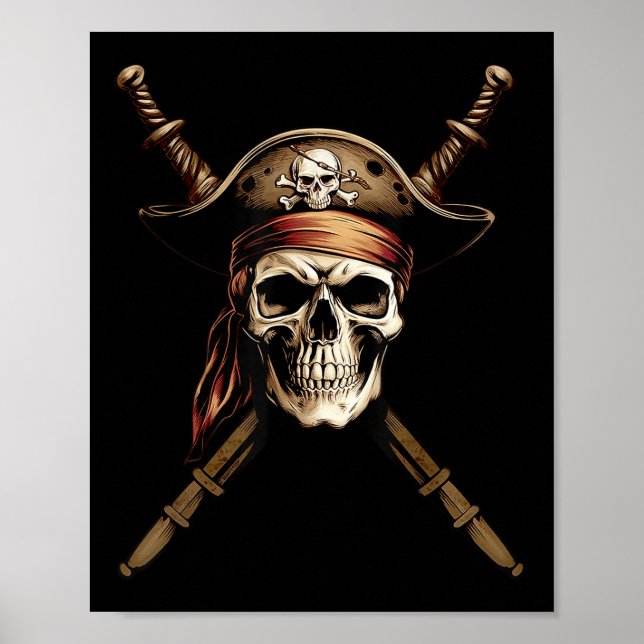 Poster Boating Captain Pirate Flag Skull Crossbones Sword (Devant)