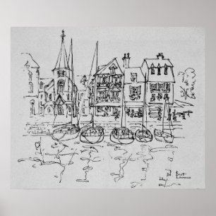 Poster Boats in the Port at Honfleur   Normandy, France