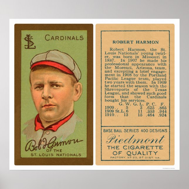 Poster Bob Harmon Cardinals Baseball 1911 (Devant)