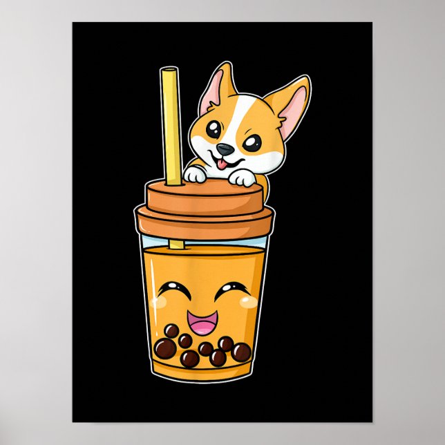 Poster Boba Tapioca Perles Bubble Lait Thé Boire Corgi (Devant)