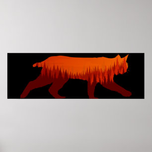 Poster Bobcat Lynx Forêt Paysage Soleil sauvage