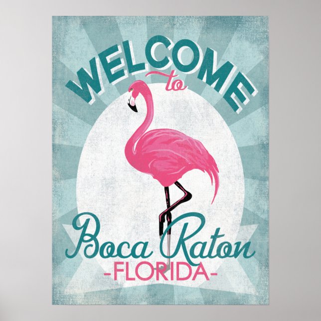 Poster Boca Raton Florida Flamant rose rose Retro (Devant)