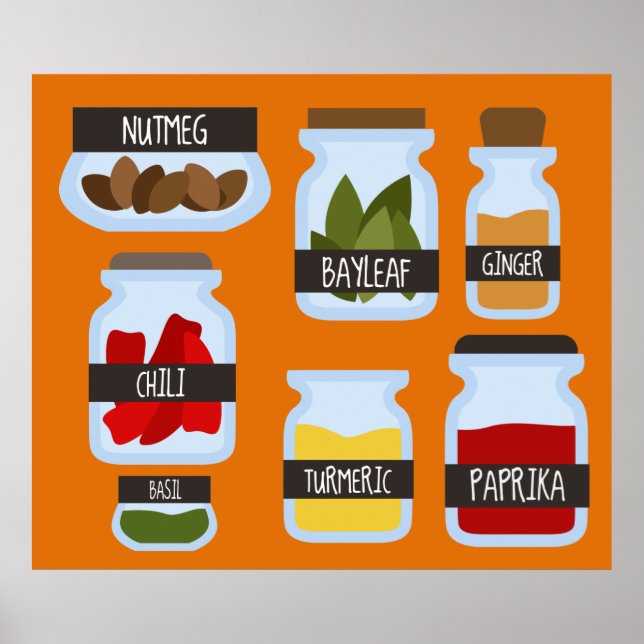 Poster Bocaux d'épices colorés style cuisine (Devant)