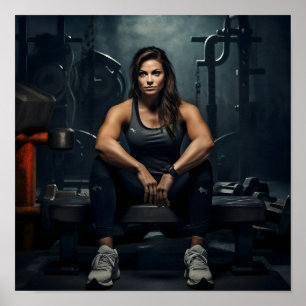 Poster Bodybuilder féminin reposant entre les jeux
