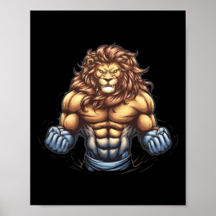 Poster Bodybuilder Lion Lover Gym Porter Fitness Exercice