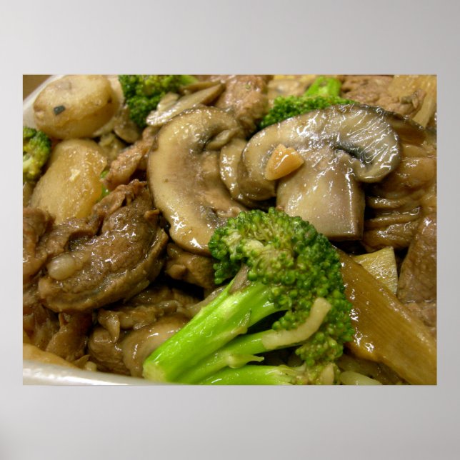 Poster Boeuf, brocoli et champignons remuer la frite (Devant)