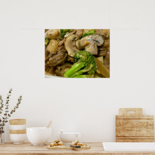 Poster Boeuf, brocoli et champignons remuer la frite
