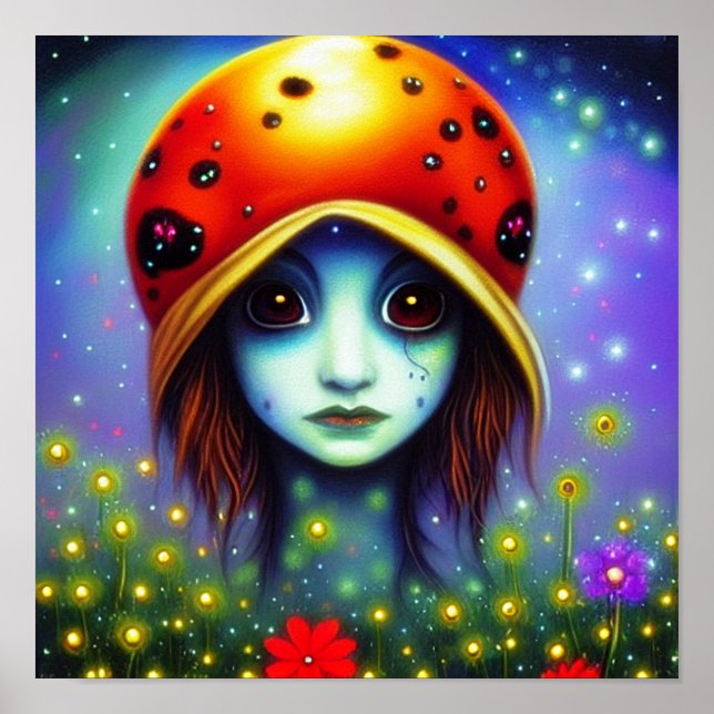Poster Bohème fille avec casquette coccinelle (Devant)