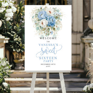 Poster Bohème Fleurs Bleu Pastel Douce 16 Bienvenue