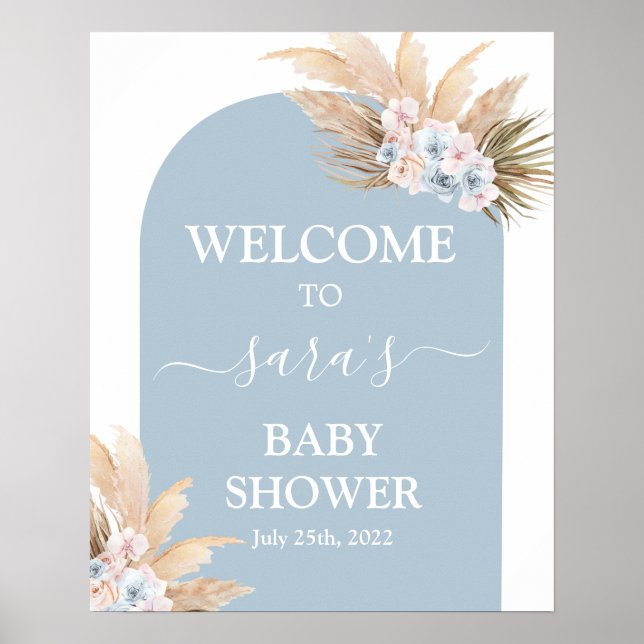 Poster Bohême Pampas Grass Baby shower Garçon Welcome sig (Devant)