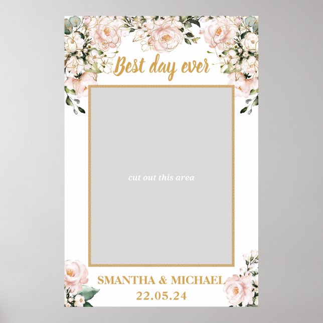 Poster Bohême rose rose floral or mariage photo accessoir (Devant)