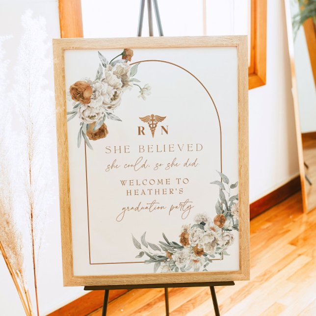 Poster BOHEME Terracotta Floral Boho RN Nurse Graduation (Créateur téléchargé)