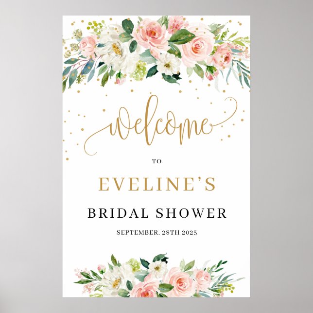 Poster Bohemian Blush or fleuri signe de bienvenue (Devant)