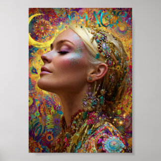 Poster Bohemian Cosmic Goddess Art Print| Magic Woman