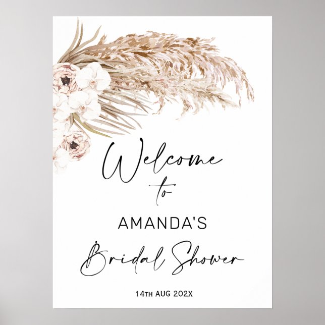 Poster Bohemian Orchard Pampas Bridal Shower Welcome Sign (Devant)