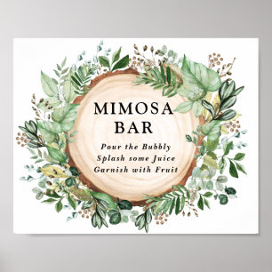 Poster Bohemian Rustic Leafy Greenery Mimosa Bar Wedding