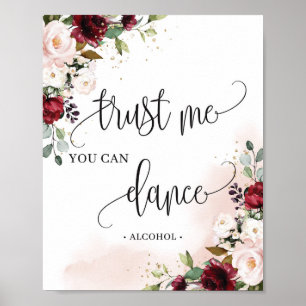 Poster Bohemian Trust me vous pouvez danser burgundy sign