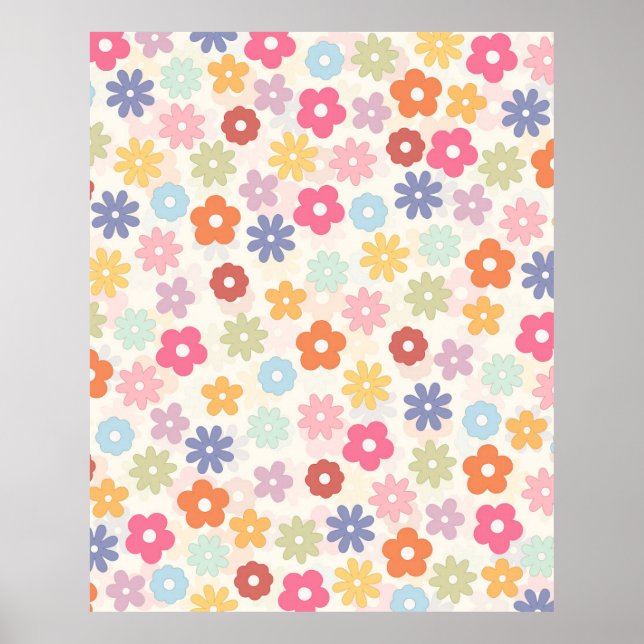 Poster Boho 70's Retro Daisy Flowers (Devant)
