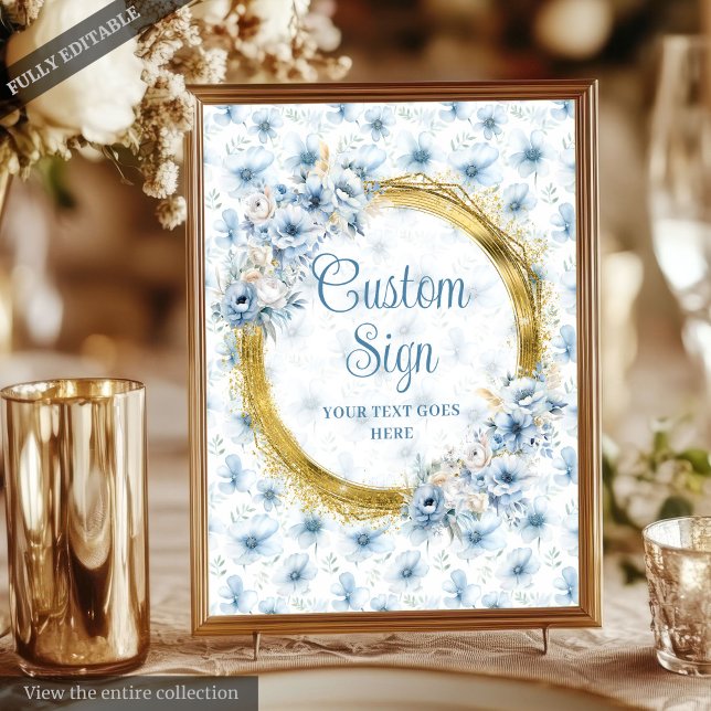 Poster Boho aérien Mariage bleu clair or personnalisé 8x1 (Aerial Boho Light Blue Gold Wedding Custom 8x10 Poster)