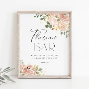Poster Boho Aquarelle Mauve Peach Flowers Bar