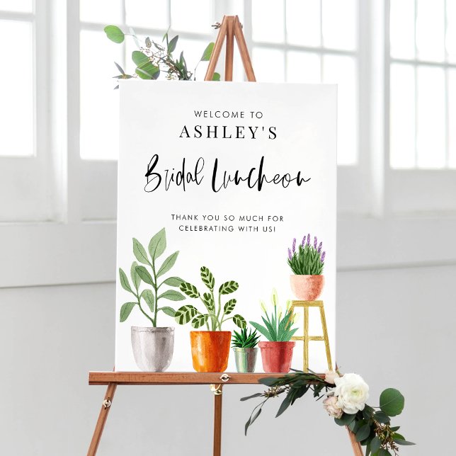 Poster Boho Aquarelle Poted Houseplants Déjeuner nuptial (Boho Watercolor Potted Houseplants Bridal Luncheon Poster)
