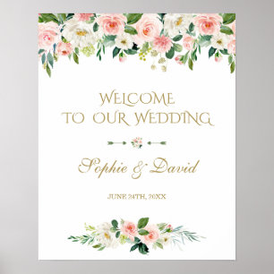 Poster Boho Aquarelle rose Floral Welcome Mariage Signal