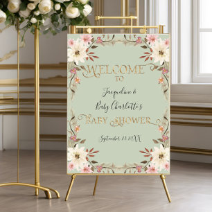 Poster BOHO Aquarelle Sage rose Floral Girl Baby shower