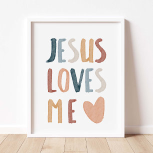 Poster Boho arc-en-ciel Jésus m'aime imprimer