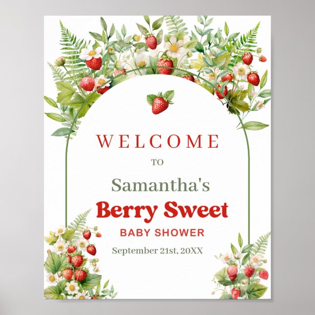 Poster Boho Arch Berry Sweet Wild Strawberry rose bienven (Devant)