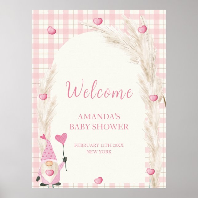 Poster Boho Arch En vichy Baby shower d'amour Bienvenue (Devant)
