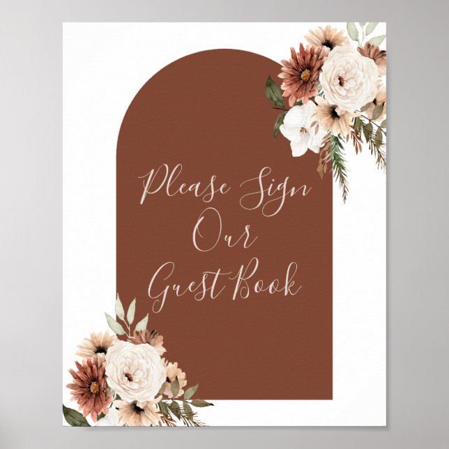 Poster Boho Arch Terracota Floral Merci de signer notre l (Devant)