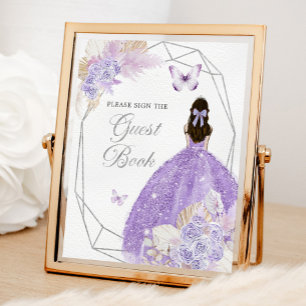 Poster Boho Argent Lilac Géométrique Quinceañera Livre d'