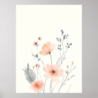 Poster Boho Art Moderne. Croquis Floral Blush Doux