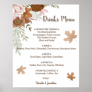 Poster Boho Automne Boissons Menu Mariage Sign