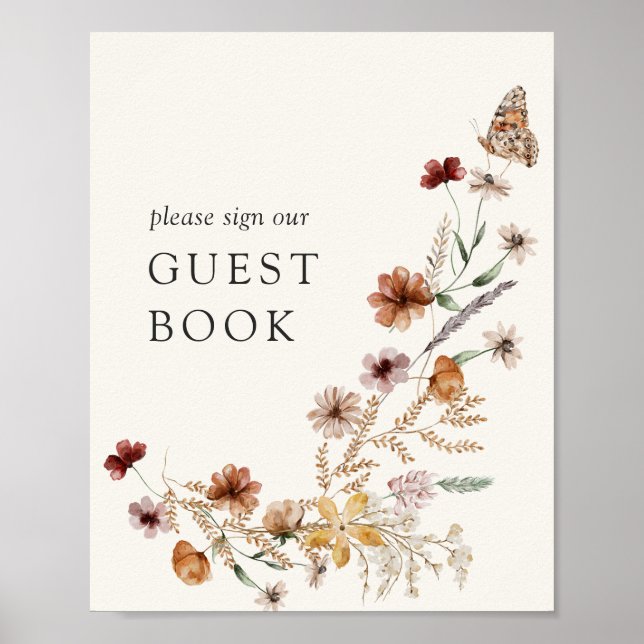 Poster Boho Automne Fleur sauvage Baby shower Invité Livr (Devant)