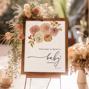 Poster Boho Autumn Citrouille Baby shower fille