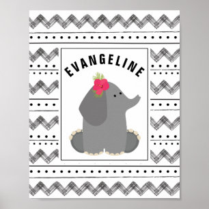 Poster Boho Baby Elephant Floral Noir + Pépinière blanche