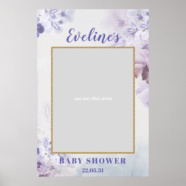 Poster Boho baby shower de fleurs pourpres printemps (Devant)