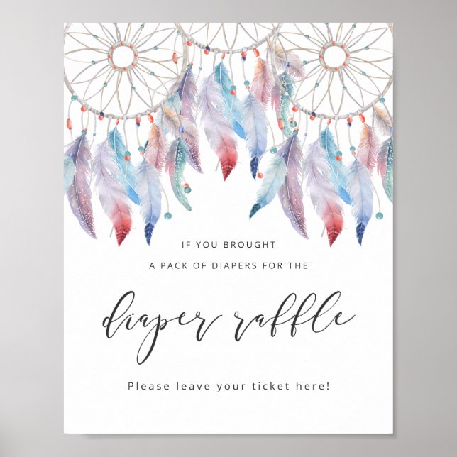 Poster Boho Baby shower Déchets Déchets Signe Dreamcatche (Devant)