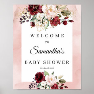 Poster Boho baby shower floral rose doux signe de bienven