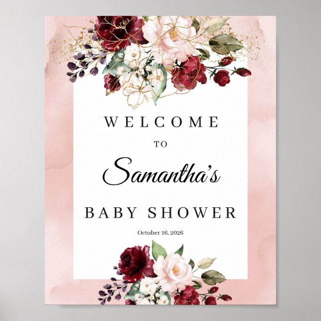 Poster Boho baby shower floral rose doux signe de bienven (Devant)