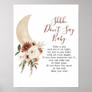 Poster Boho Beige Moon Baby shower Ne pas dire bébé
