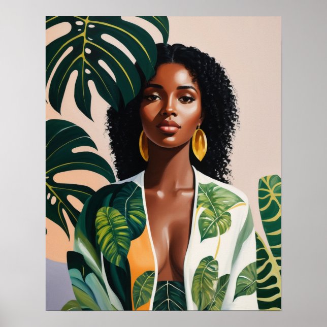 Poster Boho Black Woman Portrait botanique (Devant)