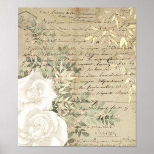 Poster Boho Blanc Floral Verdure Script Lettrage Or