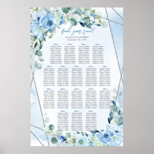 Poster Boho bleu fleuri eucalyptus et sièges argentés