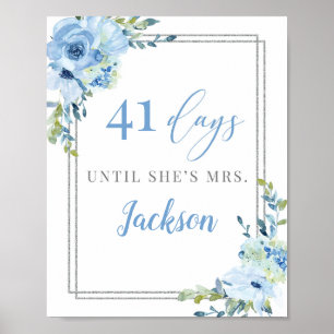 Poster Boho bleu poussiéreux floral argent chic compte à 